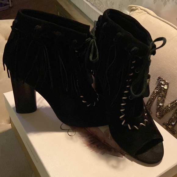 Cynthia Vincent Nailed Fringe Open Toe Booties - Picture 2 of 5